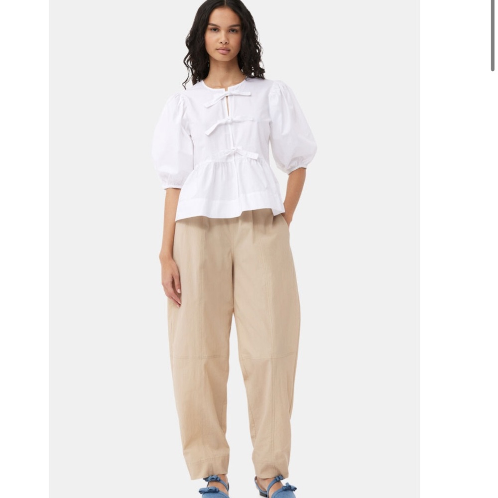 NWT Ganni Beige Elasticated Curved Trousers